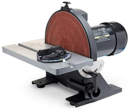 Eastwood Disc Sander | Powerful 1.25HP 12 Disc Sander Tool | Heavy Duty Cast Iron Base and Vacuum Port with a 45 Degree Adjustable Work Surface and Adjustable Miter Gauge