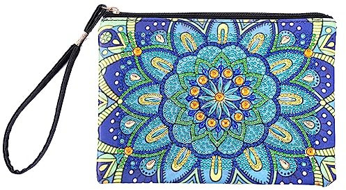 Domybest Portefeuille Femme Wristlet Wallet DIY Diamond Painting Mandala Clutch Pochette en Cuir avec Sangle Porte-cartes Porte-Monnaie Pochette Téléphone Trousse de Maquillage Voyage