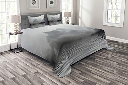 ABAKUHAUS Mond Tagesdecke Set, Ruhiges Wasser und Twilight Himmel, Set mit Kissenbezügen Maschienenwaschbar, für Doppelbetten 264 x 220 cm, grau Purpleblue