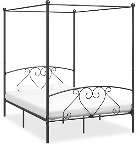 vidaXL Himmelbett Bett Bettgestell Doppelbett Metallbett Bettrahmen Lattenrost Schlafzimmerbett Schlafzimmermöbel Ehebett Grau 140x200cm