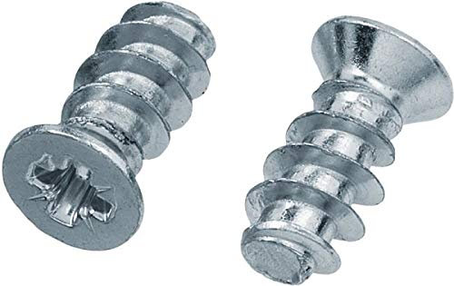 HEXATON Tornillos Euro para Muebles - 6 x 9,5 mm - 50 Piezas - Cabeza Plana Pozidriv - Rosca Completa - Acero Galvanizado Blanco