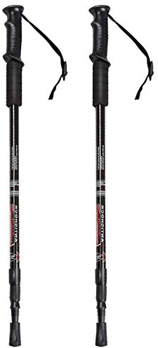 COSTWAY Alu Nordic Walking Stöcke Teleskop Wanderstock Trekking Stöcke 1 Paar Set verstellbar 65-135cm (Schwarz Standard)
