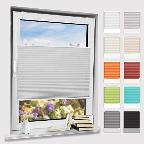 Plisseerollo klemmfix ohne Bohren, Hellgrau 60x100cm(BxH) Springrollo mit Klemmträger, Blendschutz Klemmrollos für Fenster & Balkontür