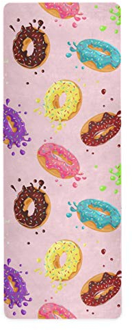 RELEESSS Bunte niedliche Donut-Reise-Yogamatte, rutschfest, leicht, faltbar, Übungsmatte für Yoga, Pilates, Gymnastik, Bodenübungen