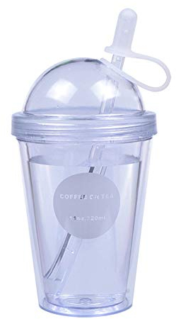 Tasse Becher, Finoki , Silikon,Doppelwandig Strohbecher Bubble Tea Becher Trinkflasche mit Strohhalm Deckel Strohhalm für Saft Kaffee Eiskaffee(Weiß)