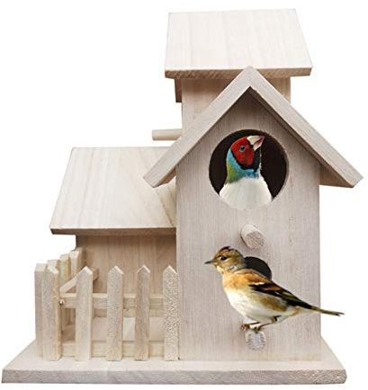 Luckxing Hölzerne Vogel Nistkasten Bausatz, 3 Hausbau + Zaun Einflugloch Zum Aufhängen, Groß Vogelhaus Vogelhäuschen Handmade Bird House Für Meise Wellensittiche Rotkehlchen Nymphensittich