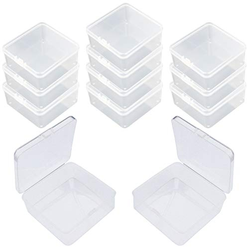 Goodma 12 Pieces Square Empty Mini Clear Plastic Organizer Storage Box Containers with Hinged Lids for Small Items and Other Craft Projects (85 x 85 x 35 mm)