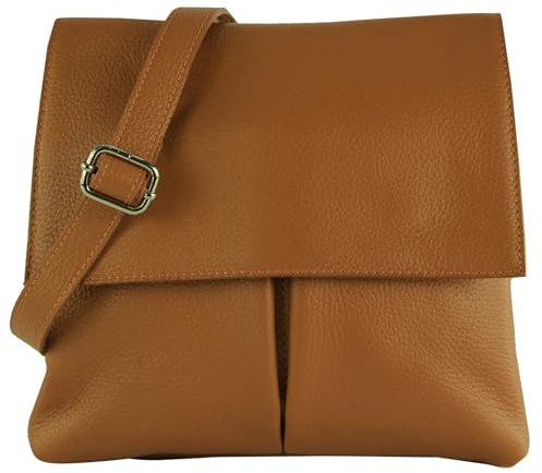 modamoda de T63LEDER Damen Leder Umhängetasche Schultertasche handmade in Italy, Farbe:Cognac