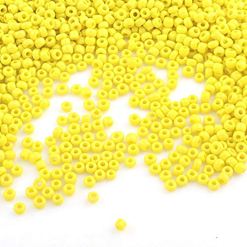 1100 Stück Glas Rocailles Perlen 4mm, 6/0, Ponyperlen Rund Mini Perle Seed Beads (Gelb Opak)