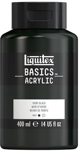 Liquitex 8870336 Basics - Acrylfarbe, monopigmentierte Künstlerpigmente, lichtecht, mittlere Viskosität, Archivqualität, seidenglänzender Finish, 400ml Flasche - Elfenbeinschwarz