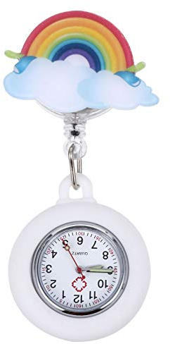UKCOCO Uhr Taschenuhr Regenbogen Schwesternuhr Ansteckuhr Brosche Krankenschwesteruhr Pflegeuhr Quarzuhr Quarzwerk Pflege Pulsuhr für Arzt Damen Mädchen