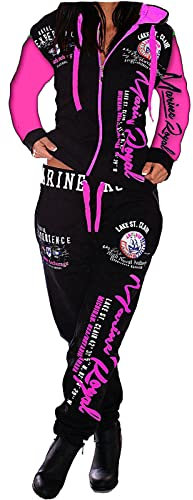 Jaylvis Damen Jogginganzug Training Sportanzug 2tlg Set Fitness ARMS A.2254 (50, Schwarz-Pink)