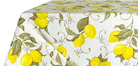 BIANCHERIAWEB Küchentischdecke 140 x 240 cm mit Zedernmuster Zitronen Sommer Made in Italy Tischbezug aus 100% Baumwolle