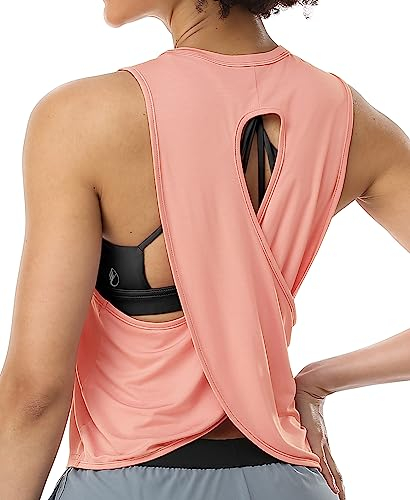 icyzone Damen Sport Tank Tops Cross Back Yoga Shirt Gym Training Locker Shirt Fitness Oberteile (S, Pale Blush)