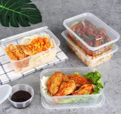 HOT BARGAINS 25 x 500ml size Clear Reusable Plastic Takeaway Food Containers with Lids, Non CFC, BPA Free, Recyclable, Microwave & Freezer Safe for home restaurants