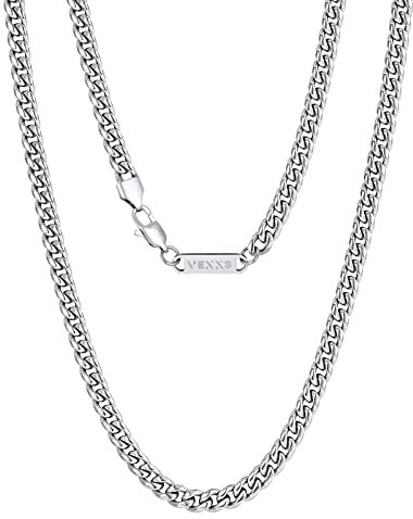 VEXXS 3/4/6mm Herren Panzerkette, 18K Gold beschichtet Cuban Halskette, Miami Kubanische Gliederkette Herren Kette Hip Hop Nickelfrei für Männer (Silbrig-3mm, 46.00)