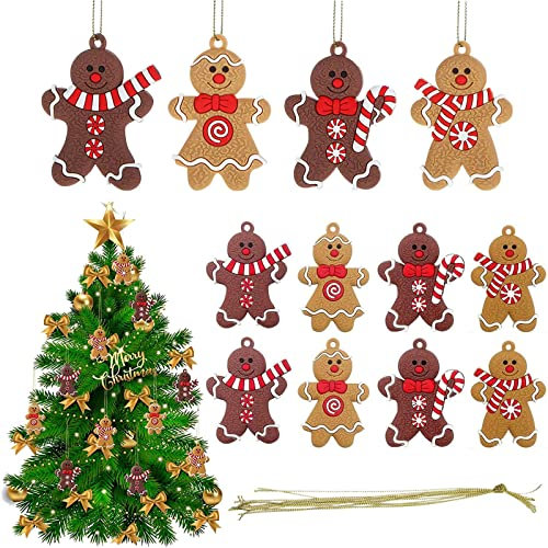 12 Stück Lebkuchenmann Anhänger, Lebkuchenmann Hängende,Lebkuchenmann Dekoration,Lebkuchenmann Weihnachtsbaumschmuck,Weihnachtlicher Baumschmuck Anhänger, für Weihnachtsbaumdekoration