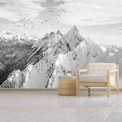 Papier Peint Mural 3D Pour Salon Chambre D'Enfant Chambre À Coucher Vue Sur La Montagne Nature Noir Et Blanc Fond Photo Papier Peint Mur Chambre Peler Et Coller Photo Murale Auto-Adhé 140(L)x70(H) cm