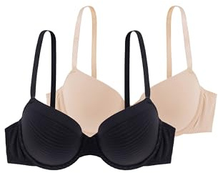 Dorina Set aus 2 niedrig gepolsterten Halb-BHS,Schwarz/Beige,90C