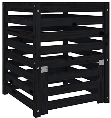 vidaXL Compost Bin in Black - Large Garden Composting Bin with Lid and Flap - 63.5x63.5x77.5 cm Size Made of Solid Pine Wood - Efficiently Turns Organic Waste into Compost