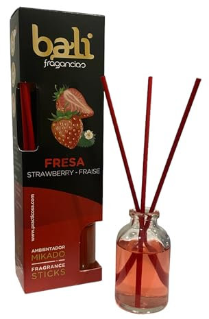 Bali fragancias Ambientador Mikado FRESA Difusor con varillas de ratán para tu salón, comedor o cualquier estancia de tu hogar, fragancias seleccionadas, Aromaterapia, Perfumado (30 ml)