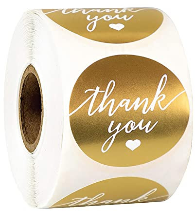 JIHUOO 500 Pcs 38mm Danke Aufkleber Rund Thank You Goldene Aufkleber Aufkleber Etiketten Selbstklebend Rund Geschenksticker Aufkleber Selbstgemacht Rolle