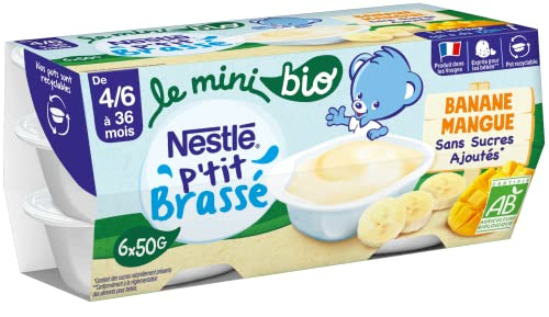 Nestlé Bébé - P'tit brassé BIO mini banane mangue sans sucres ajoutés - dès 4/6 mois - 6 x 50g