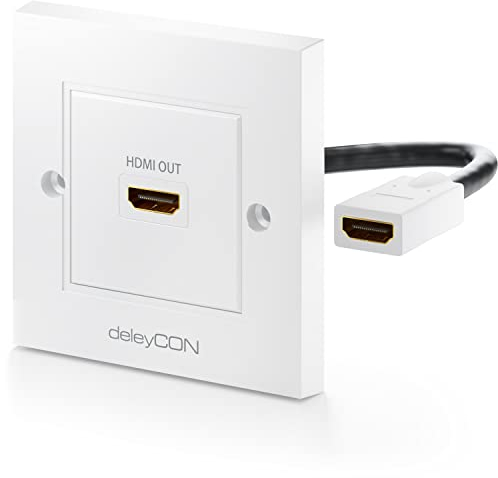 deleyCON Toma de Conexión Toma de Pared HDMI - 1x Puerto HDMI - Montaje en Superficie Cable de 15 cm en Ángulo de 45° - 3D FULL HD HDTV 4K 2160p