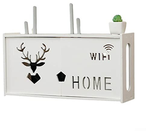 ZYWUOY Wireless Router Rack, Large Living Room Wall-Mounted WiFi Storage Box Decoration For Desk Bedroom Apartment, Double Door Fortune Tree