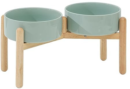 Havniva Keramischer Hundenapf 21 cm mit Ständer für Hunde großer Rassen, Futter- und Wassernapf (Doppelnapf mit Ständer - Hellgrün)