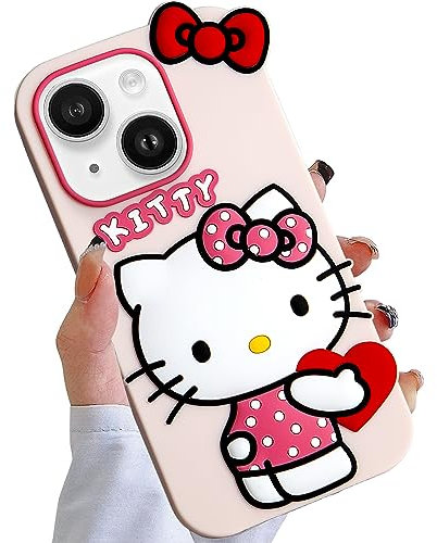 Ealievor Kompatibel mit iPhone 13 Hülle, Cartoon Niedlich Lustige Kawaii Katze Kitty Handyhülle 3D Charakter Weiche Silikon Hülle für Kinder Mädchen und Damen