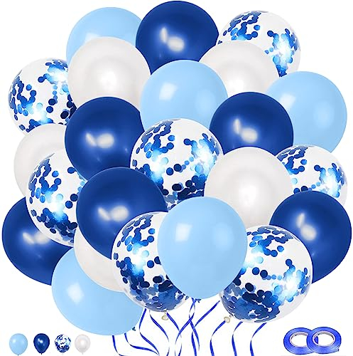 Konfetti Ballon 60 Stück Blaue weiße Babyparty Ballons,Luftballons Geburtstag Konfetti Latex Ballons Set Helium Latex Luftballons für Alentinstag Weisse Hochzeit Babyparty Party Dekorationen