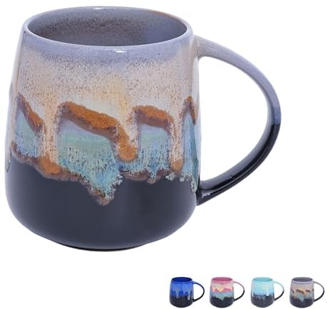 Large Ceramic Coffee Cups, 600 ml Tea Cups with Handle, Unique Textured Glaze for Office and Home, Microwave, Refrigerator and Dishwasher Safe (Mixed Color A)