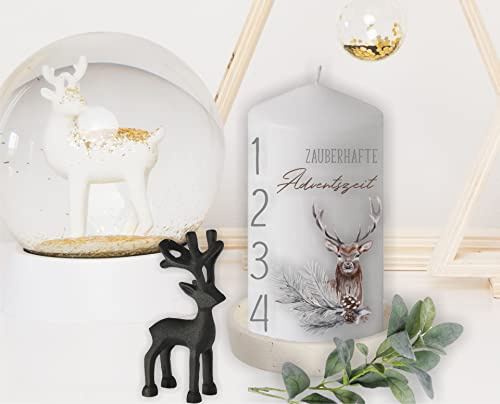 wolga-kreativ moderne bedruckte Adventskerzen Kerzen mit Zahlen Hirsch Renntier Stumpenkerze-n Adventsset