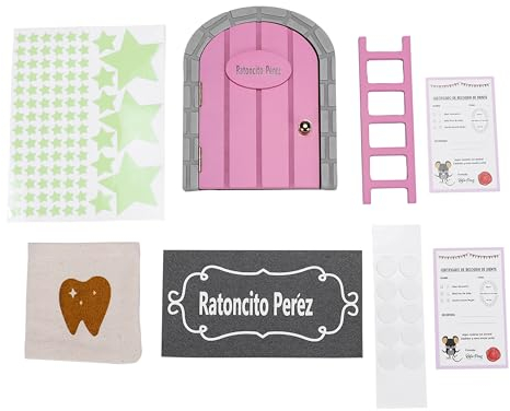 ASVP Shop Petite souris Pérez porte magique qui s'ouvre et se ferme avec certificats et décoration brillante - Expérience inoubliable de la souris des dents (rose)