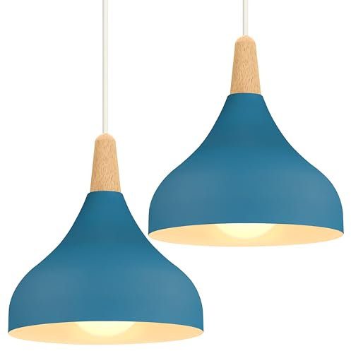 iDEGU 2 Stück Kronleuchter, Retro, Hängeleuchte, modern, Tropfen-Stil, Hut, Deckenleuchte, E27, Metall, Hängeleuchte für Schlafzimmer, Esszimmer, Küche, Ø 20 cm (Oxfordblau)