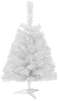 Bullpiano Tisch-Weihnachtsbaum, 45 cm Höhe, weiße künstliche Tannenbäume mit Kunststoffständer, Tischdekoration, Weihnachtsfeierzubehör, Weihnachtsdekoration