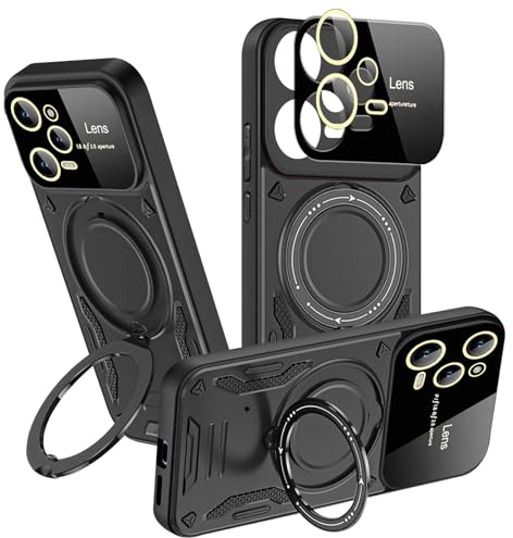 Tawarror Handyhülle für Xiaomi Redmi Note 12 Pro 5G/Poco X5 Pro 5G Hülle mit Integrierter Kameraschutz 360° Drehbarer Ring Ständer Matte Harte Militär Stoßfest Kratzfest Handyhülle, Schwarz