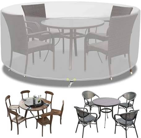 Funshot Gartenmöbel Abdeckung wasserdichte Rund Gartentisch Abdeckung Winterfest Winddicht UV-Beständiges Abdeckung für Outdoor-Gartenmöbel,Polyethylen,Ø130x71cm(Transparente)