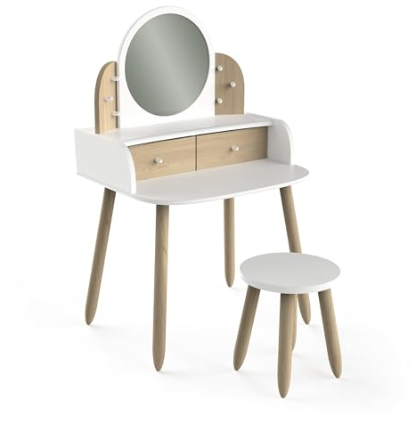 habeig Schminktisch #6538 Kinderschminktisch Kindertisch mit Hocker Spiegel Holz, 94 x 58 x 49 cm