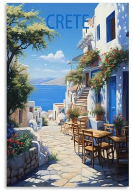 PuPLuM Vintage-Reiseposter Kreta, Griechenland, Querformat, 20 x 30 cm, Leinwand, Wandkunst, Poster für Wohnzimmer, Dekoration, Gemälde für Heimdekoration