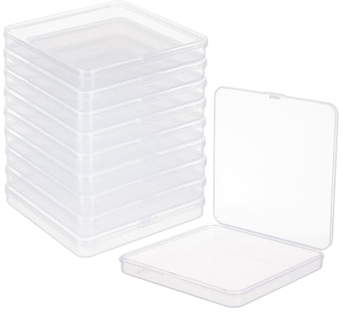 BENECREAT 10 Packungen Quadratische Aufbewahrungsboxen Aus Kunststoff, 11x11x1.5cm Transparente Aufbewahrungsbox Für Perlen Mit Klappdeckel Für Perlen, Karten Und Anderes Bastelzubehör