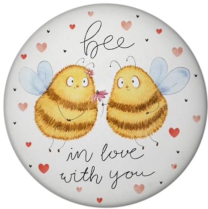 Pummel Biene Magnet rund rund mit Spruch Bee in Love with You Valentinstagsgeschenk Liebevolle Hummel Zeichnung - Perfekt für Paare Liebesbote zum Valentinsgeschenk