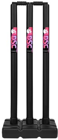 DSC Cricket-Stump-Set aus Kunststoff mit 3 Stümpfen, 2 Bügel und 1 Basis, Größe Herren, Farbe: Schwarz