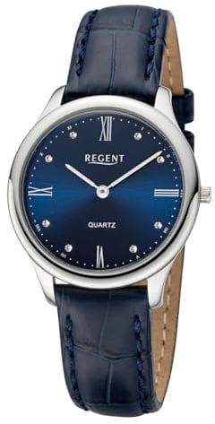 REGENT Damen Armbanduhr Analog Lederarmband blau UR2114082 Analoguhr
