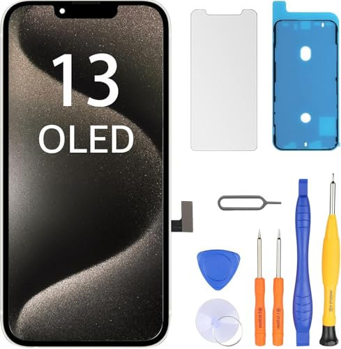 LL TRADER Display für iPhone 13 OLED [Nicht LCD] 6.1 Retina FHD Bildschirm Ersatz COF Touch Screen Digitizer Rahmen Montage mit Reparatur Tool Kits, Wasserdichtes Band, Bildschirmschutz