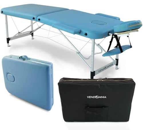 VENDOMNIA Mobile Massageliege - Aluminium mit 2 Zonen höhenverstellbar inkl. hochwertiger Kopfstütze Tasche Armlehnen - Farbwahl Klappbar, Massagetisch Massagebett Massagebank Behandlungsliege
