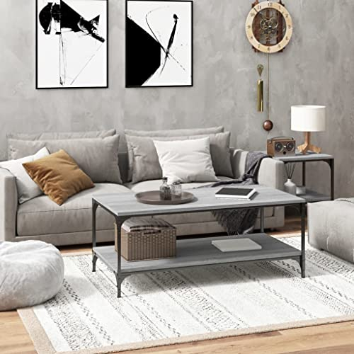 FOZICV Elegante mesa de centro mesa pequeña sala de estar mesa de centro nevera mesas auxiliares para sala de estar con patas ajustables amplio espacio de almacenamiento gris Sonoma 80 x 50 x 40 cm