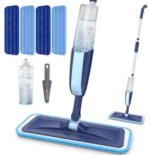 MANGOTIME Spray Mops for Cleaning Floors - Dry Wet Microfiber Floor Mop with 4 Reusable Washable Pads & 1 Refillable Bottle for Hardwood Laminate Vinyl Tile Ceramic Floors Cleaning