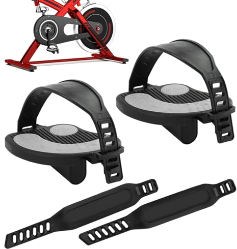 DASNTERED Heimtrainer-Pedale mit 2 Ersatzriemen, verstellbares Gewinde, stationäre Fahrradpedale, für Heimtrainer, Dynamometer, Spinning Bike, Indoor Bike Pedale 9/16 Zoll(Schwarz)